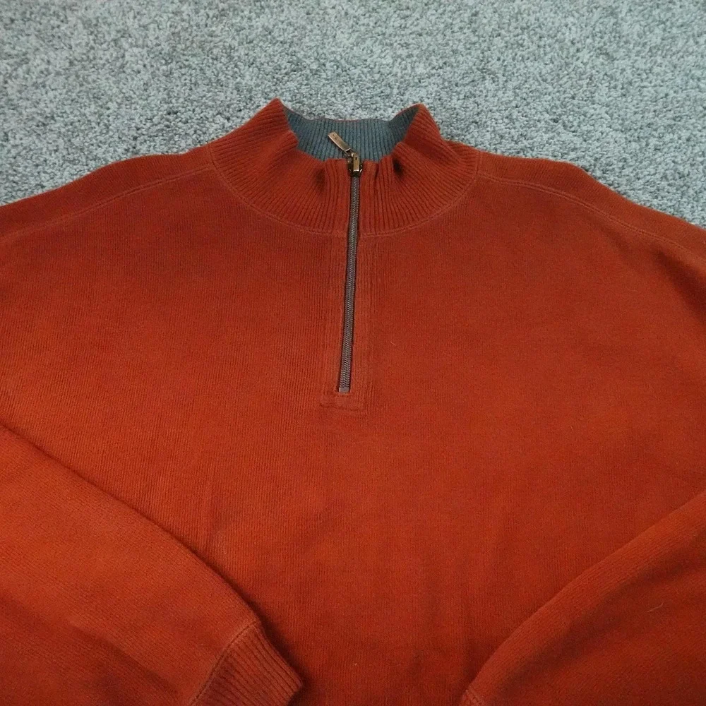 Tommy Bahama Sweater Mens XL Orange 1/4 Zip Mock Neck Knit Pullover Sweatshirt